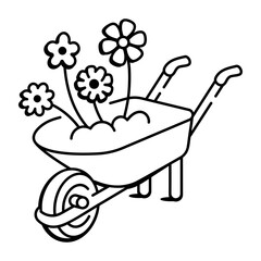 Doodle icon of flower wheelbarrow 
