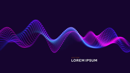 Abstract Music 3D Background Particles Design. Geometric 3D Modern Technology Background. Vector Illustration. Data Flow Colorful Dots Tech Backdrop.