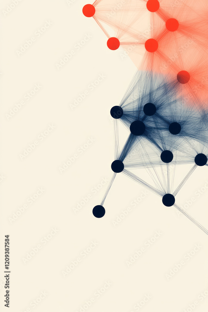 Poster a modern abstract network with black nodes and intricate geometric lines forming a complex, layered 