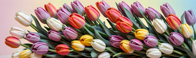 Delicate spring banner with tulips.