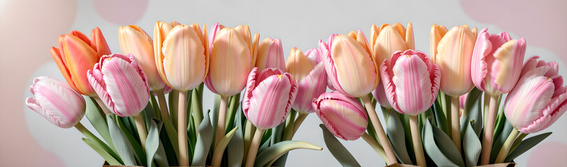 Fototapeta premium Delicate spring banner with tulips.
