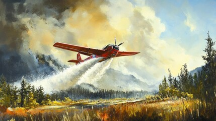 Firefighting aircraft drop water 