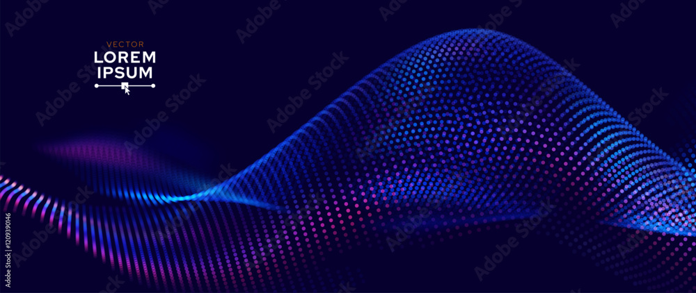 Poster Cyber Big Data Flow Particles Bokeh. Digital Neural Network. Concept of AI Artificial Intelligence Technology Machine Deep Learning. Digital Communication. Science Technology Presentation Vector.
