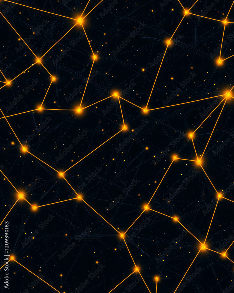 Poster a captivating abstract geometric pattern with interconnected yellow lines creating a complex web on 