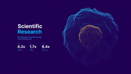 Biology Cell Scientific Medical Research Background. Science Blue Cells Backdrop with Depth of Field Blur Particles Effect. Futuristic Plant Microbiology. Blue Virus Cells Vector Illustration.