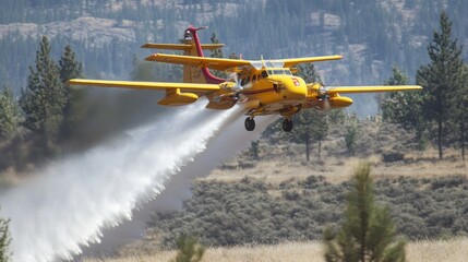 Firefighting aircraft drop water 
