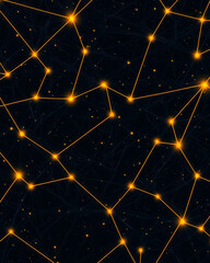 Fototapeta premium A captivating abstract geometric pattern with interconnected yellow lines creating a complex web on a solid black backdrop, symbolizing unity and connectivity,