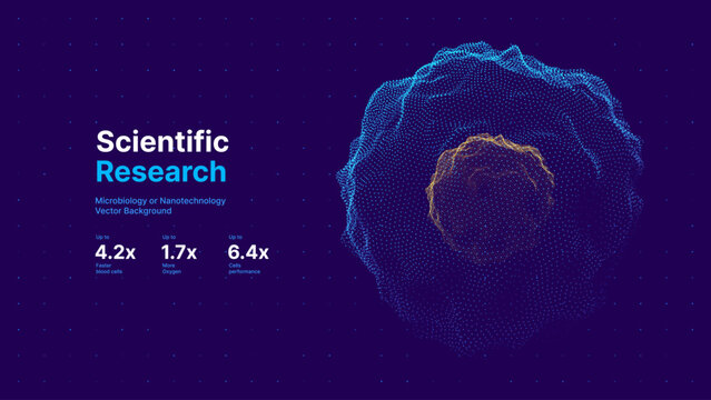 Biology Cell Scientific Medical Research Background. Science Blue Cells Backdrop with Depth of Field Blur Particles Effect. Futuristic Plant Microbiology. Blue Virus Cells Vector Illustration.