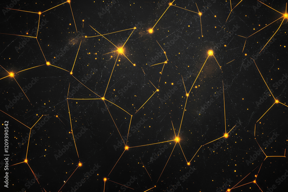 Poster a dynamic abstract geometric pattern with radiant yellow lines intersecting on a matte black backgro