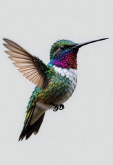 Fototapeta premium Vibrant Hummingbird Detailed Feathers Green Rainbow Flight