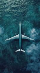 Obraz premium Airplane above the clouds and ocean