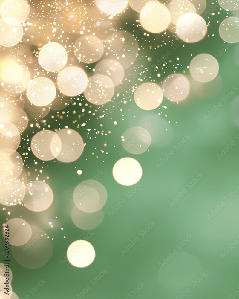 Poster A lively party scene featuring golden bokeh lights illuminating a green backdrop, adding sparkle and festivity to the environment,