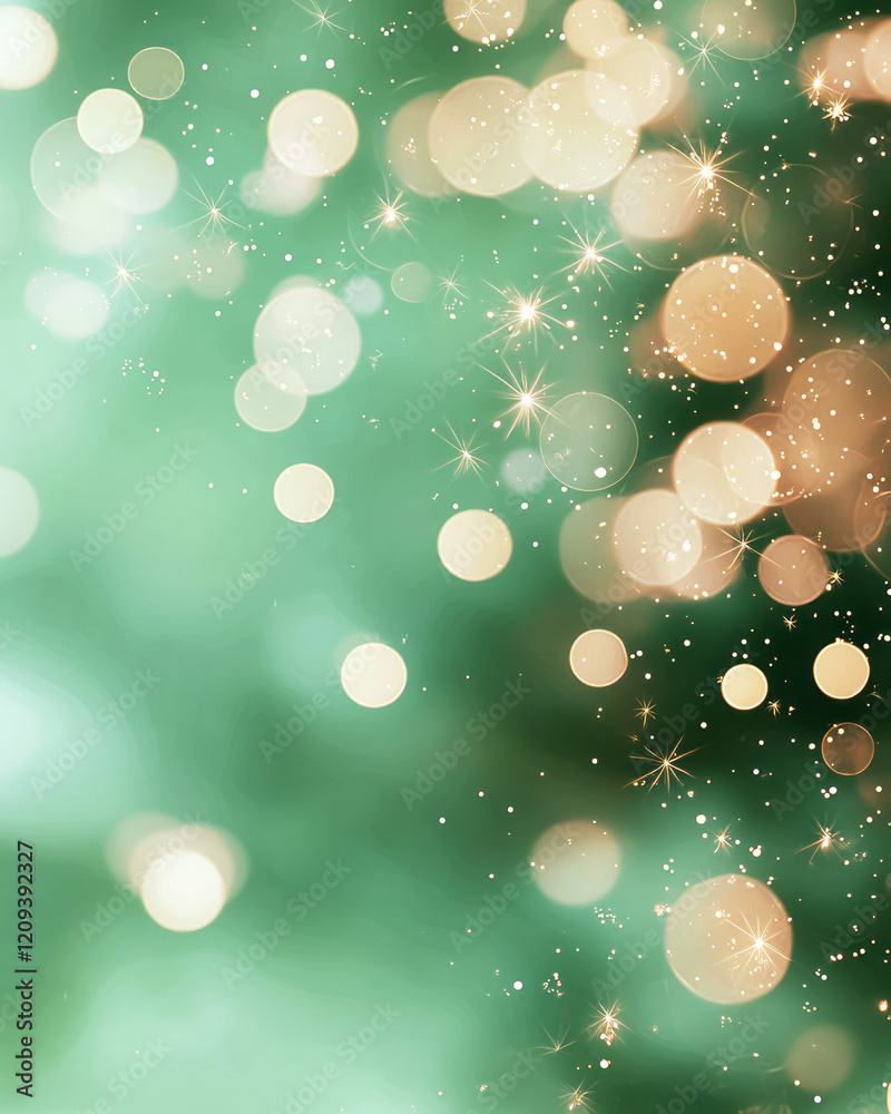 Poster A lively party scene featuring golden bokeh lights illuminating a green backdrop, adding sparkle and festivity to the environment,