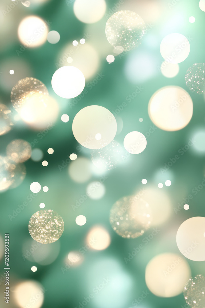 Poster A dynamic festive display with golden bokeh lights cascading over a green background, adding depth and sparkle to the scene,