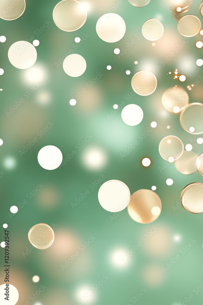 Poster A dynamic festive display with golden bokeh lights cascading over a green background, adding depth and sparkle to the scene,