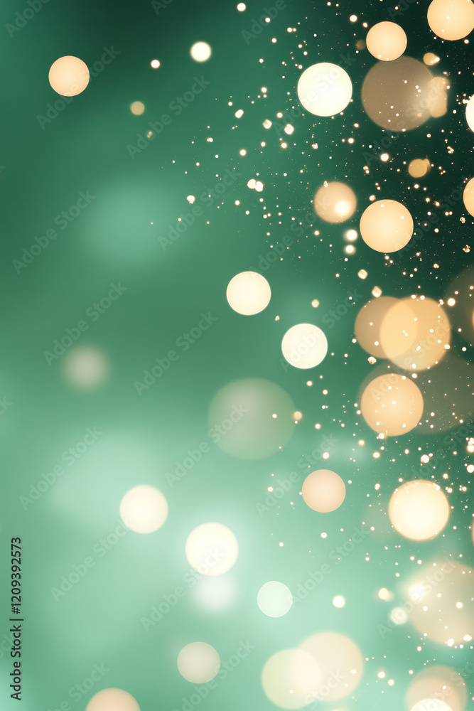 Fototapete A dynamic festive display with golden bokeh lights cascading over a green background, adding depth and sparkle to the scene,