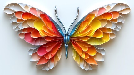 A vibrant paper butterfly with intricately layered wings