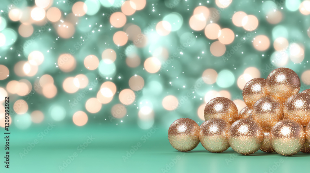Leinwandbilder an artistic composition of golden bokeh lights blending into a green gradient background, creating a