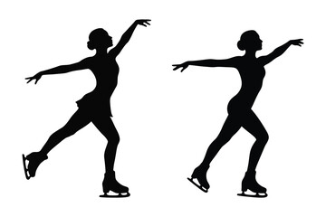Black Women ice skating silhouette vector clipart.