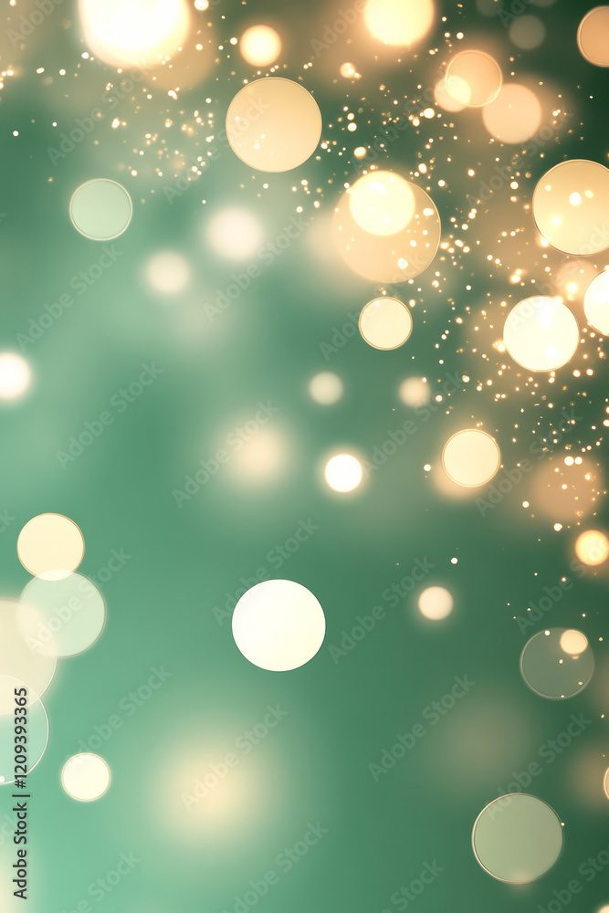 Poster a dazzling abstract background of golden bokeh lights over a green gradient, symbolizing festivity a