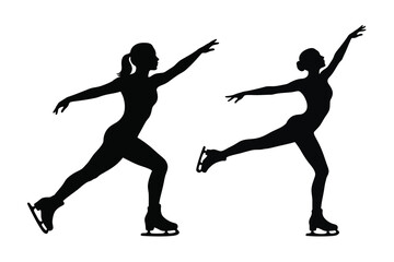 Girl ice skating  silhouette vector graphic illustration.
