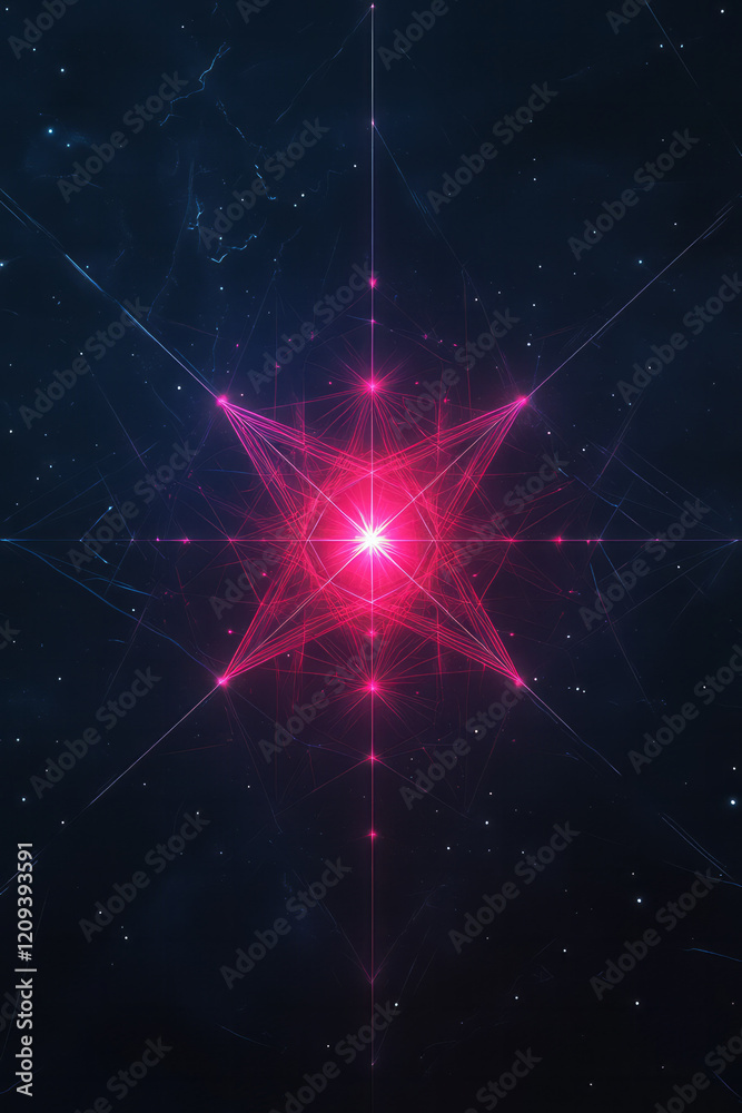 Aufkleber an elegant red and blue abstract light pattern featuring symmetrical radiating lines against a dark 