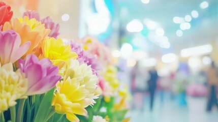 Colorful flower stall in shopping mall - vibrant blooms and spring atmosphere for decorative inspiration