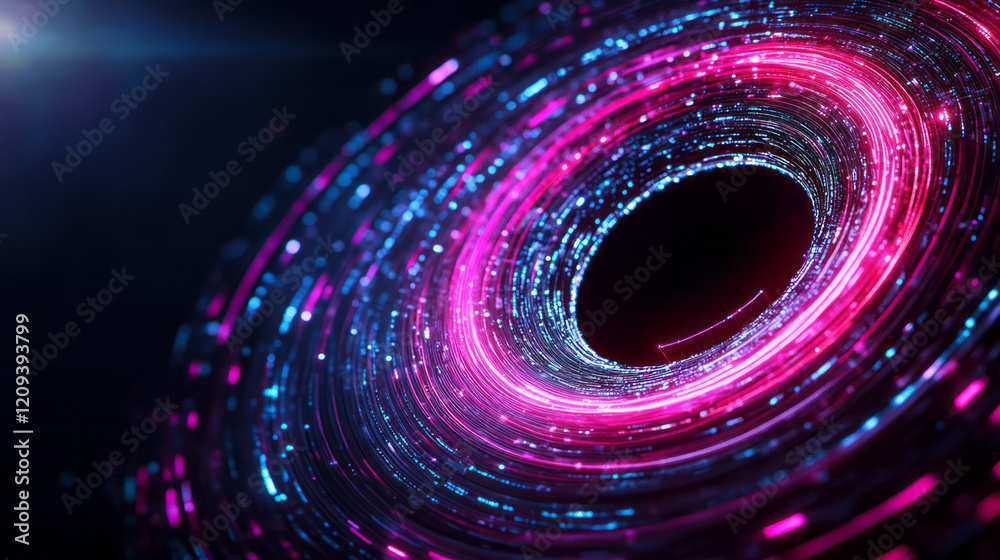 Poster A futuristic abstract artwork showcasing red and blue radiating light patterns with glowing effects and intricate line work,