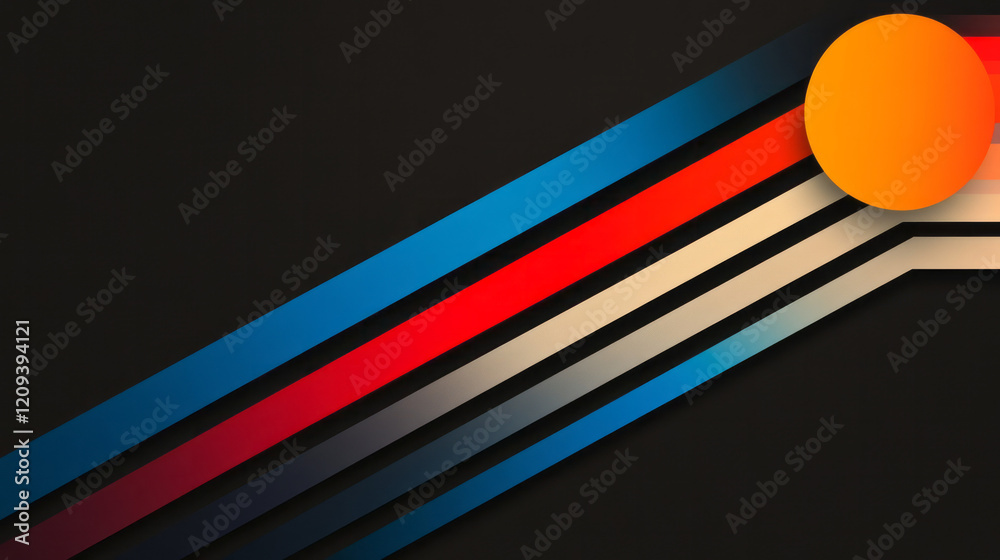 Aufkleber A vibrant abstract design featuring sharp red and blue radiating lines on a black background, emphasizing contrast and visual impact,