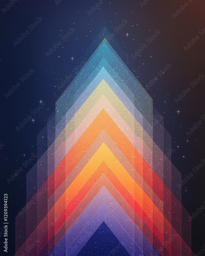 Aufkleber an intricate abstract radiating light pattern with layered red and blue beams creating depth and com