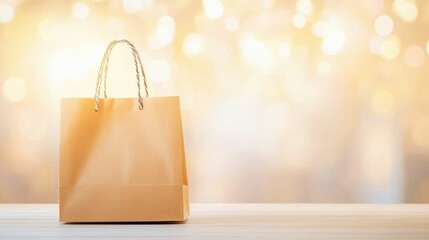 Cozy accessories shopping bag with festive bokeh background
