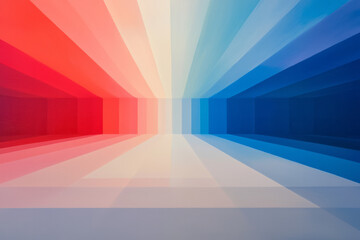 A bold abstract composition of overlapping red and blue radiating light beams, enhancing the sense of depth and energy,