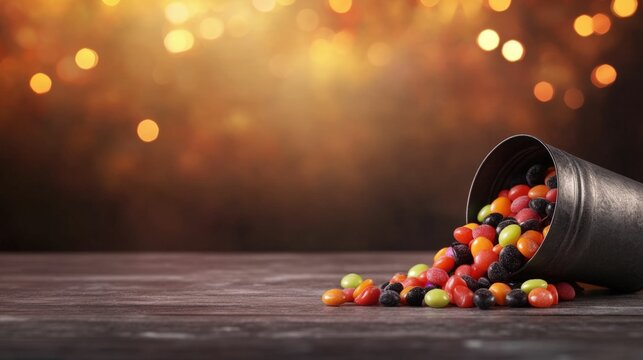 Halloween candy overflow from festive decor for spooky celebrations