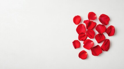Red rose petals in heart shape arrangement for romantic design and valentine's day decor