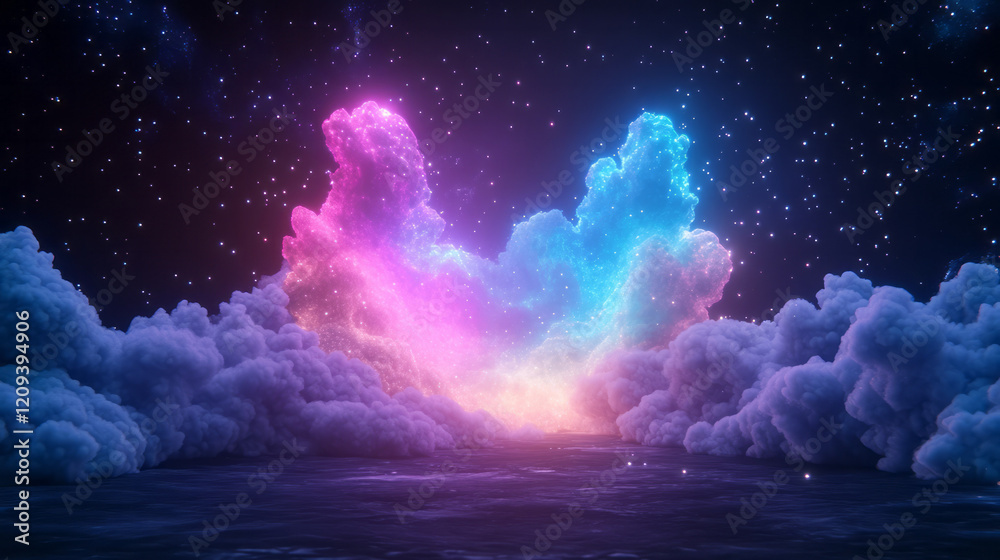 Fototapete a dynamic abstract composition showcasing a radiant burst of colorful light particles floating in a 