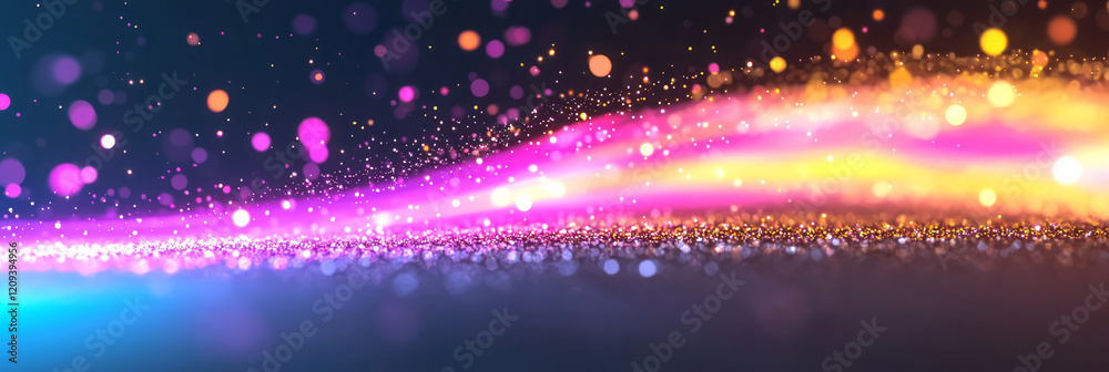 Poster a captivating abstract scene with colorful light particles emanating from multiple points, creating 