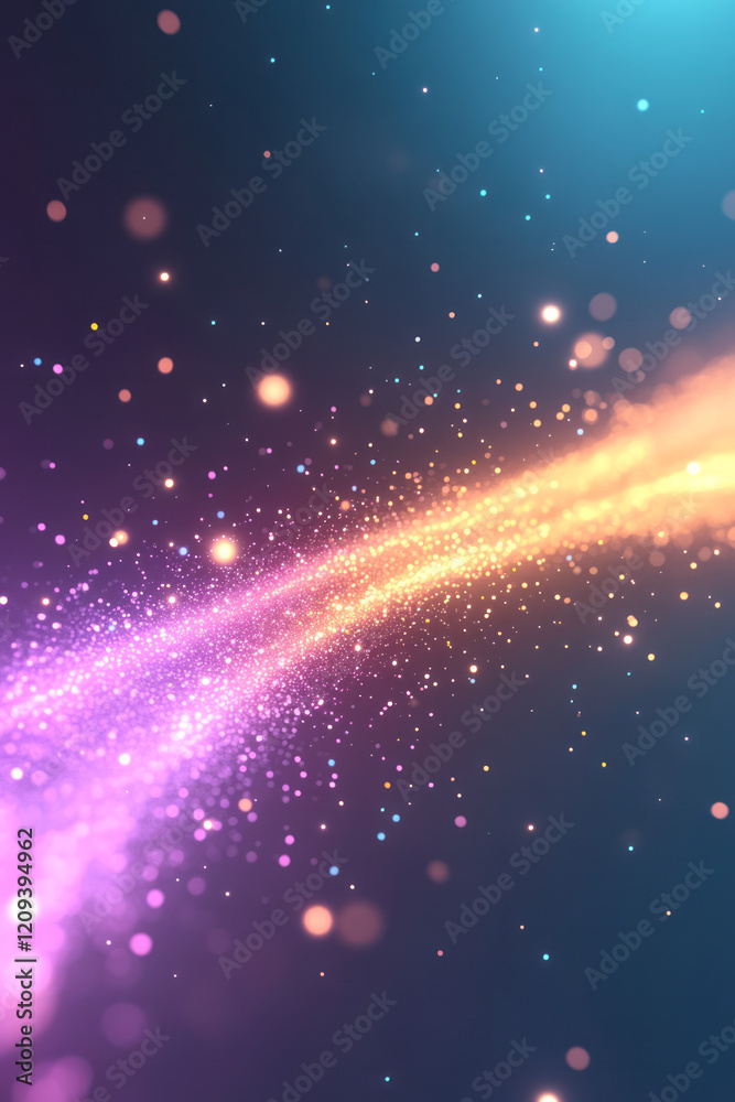Aufkleber a futuristic abstract explosion of neon-colored light particles dispersing through a starry space en