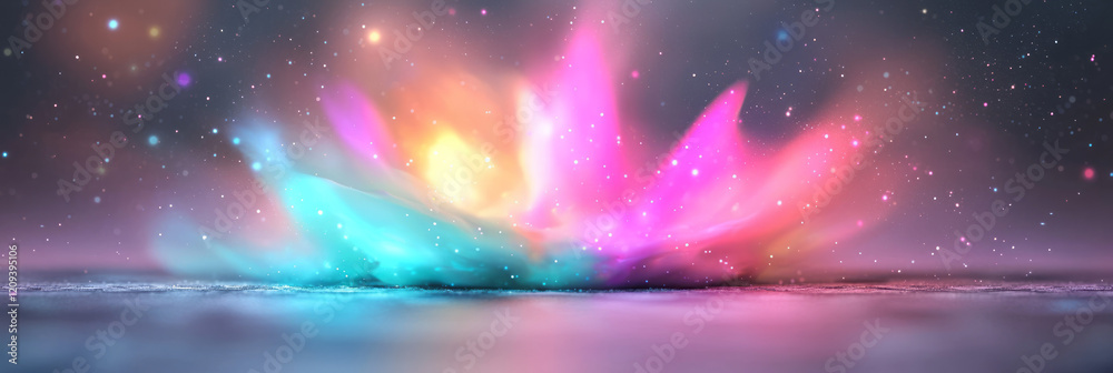 Leinwandbilder a serene abstract scene with a gentle burst of pastel-colored light particles spreading out in a tra