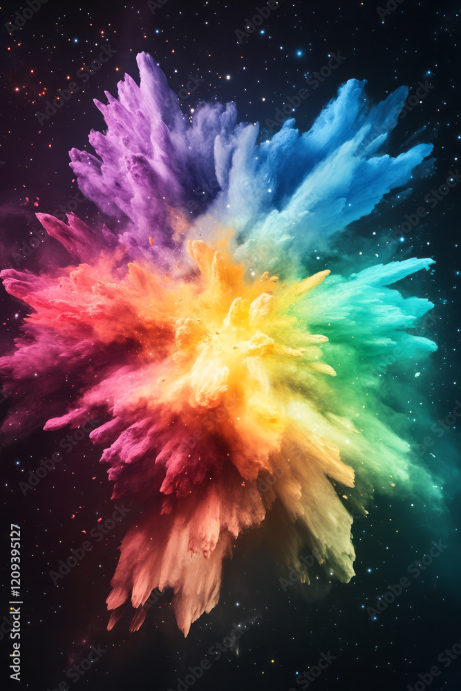 Leinwandbilder a vibrant abstract explosion of multicolored light particles creating a swirling motion against a da