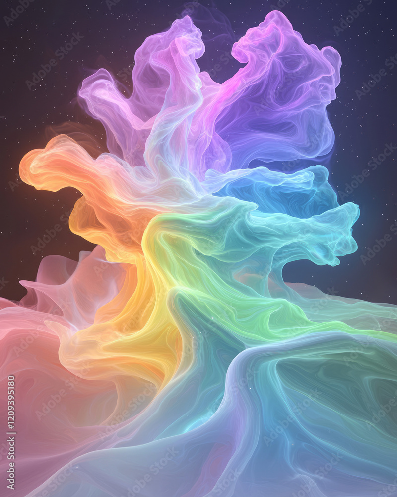 Fototapete an enchanting abstract artwork with colorful light particles bursting from the center, creating a me