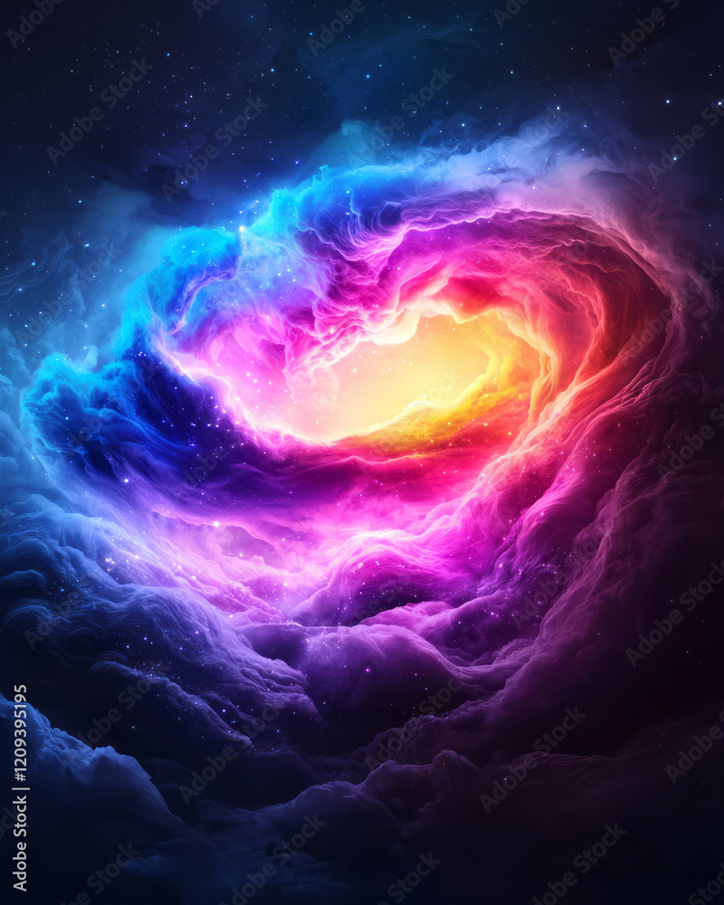 Fototapete an enchanting abstract artwork with colorful light particles bursting from the center, creating a me