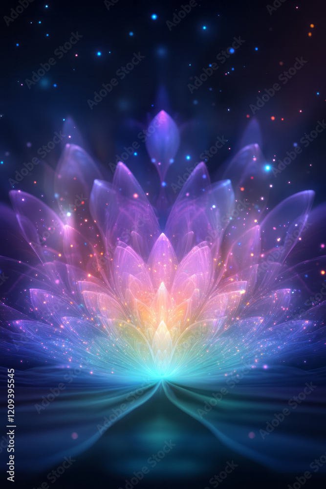 Aufkleber a vibrant display of colorful light particles exploding in an abstract space, forming intricate and 