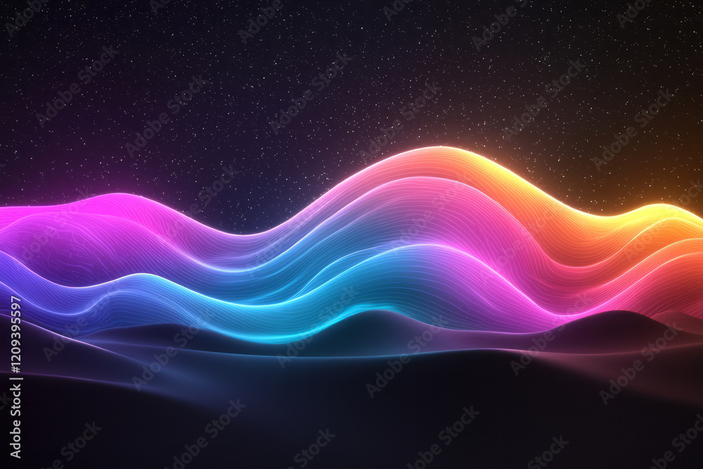 Aufkleber A captivating abstract composition with a colorful explosion of light particles creating waves and ripples in an empty space,