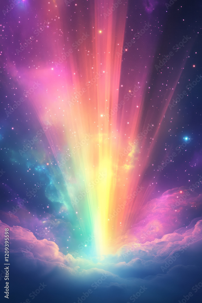 Aufkleber a stunning abstract artwork featuring a radiant burst of multicolored light particles spreading acro