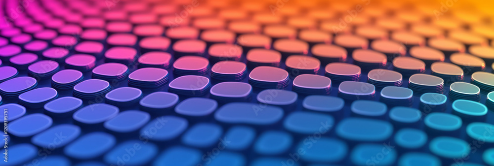 Poster A mesmerizing digital pixel pattern showcasing radiant circular gradients with a spectrum of neon colors, evoking energy and movement,