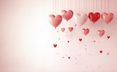 Romantic Heart Balloons on Soft Pink Background for Valentine's day