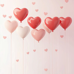 Romantic Heart Balloons on Soft Pink Background for Valentine's day