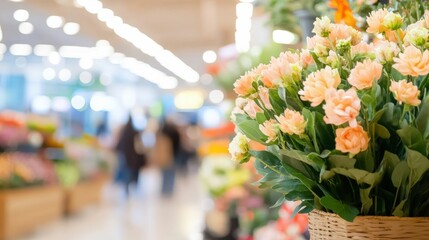 Vibrant flower stall display in shopping mall for spring decor inspiration