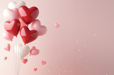 Romantic Heart Balloons on Soft Pink Background for Valentine's day