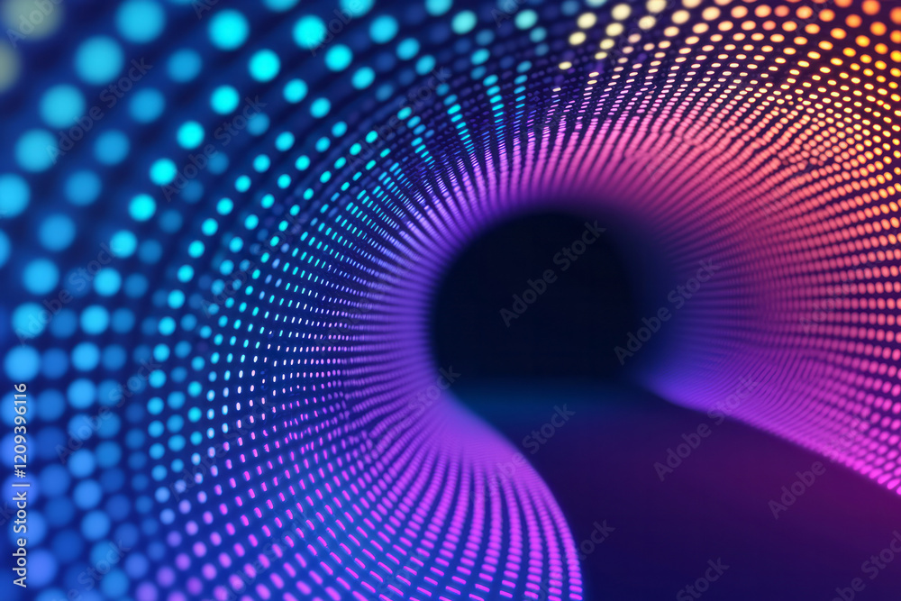 Poster An intricate digital pixel pattern featuring radiant circular gradients in a variety of neon colors, creating a vibrant and lively atmosphere,